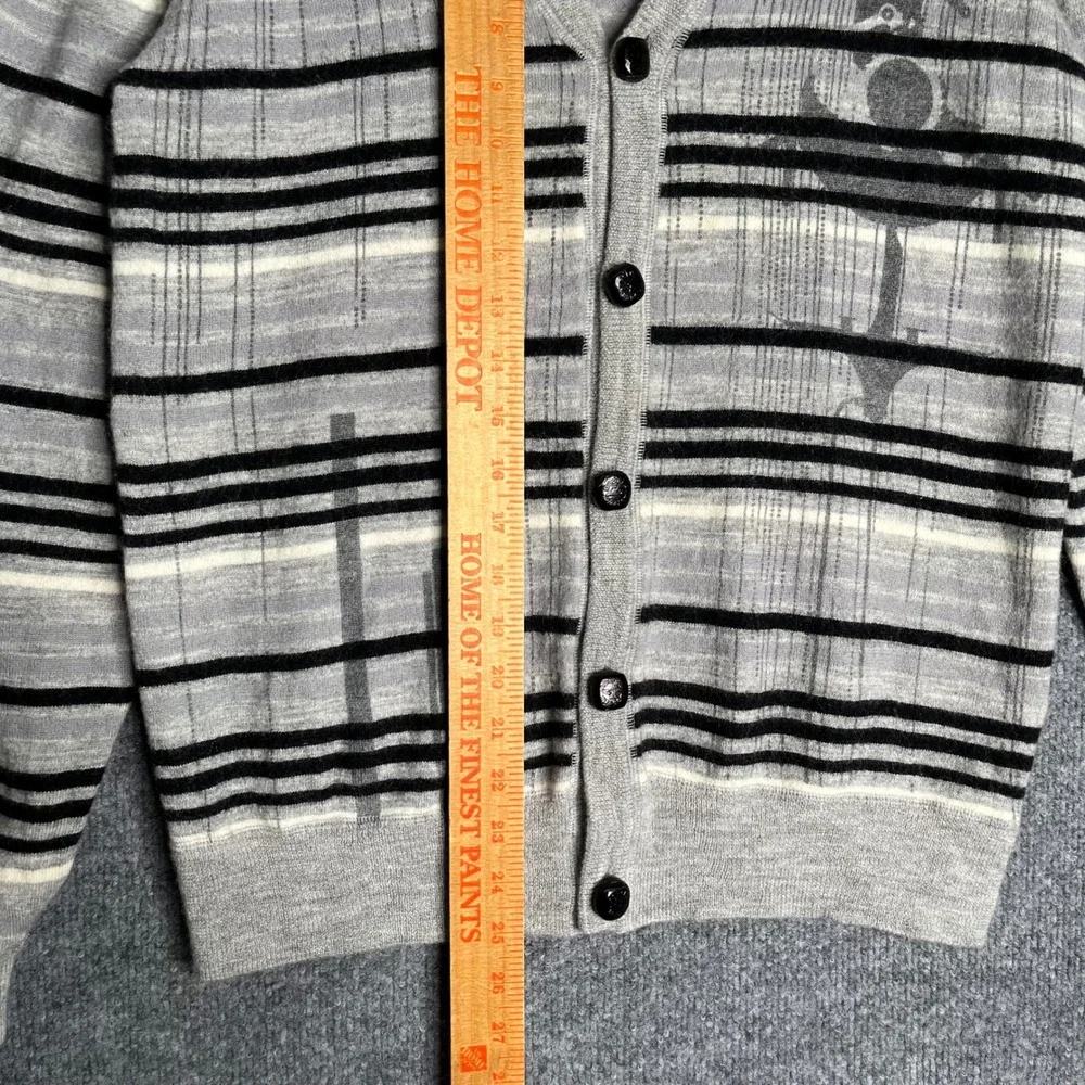 Artful Dodger Mens Grey Striped 100% Wool V-Neck Button Front Cardigan Sweater L